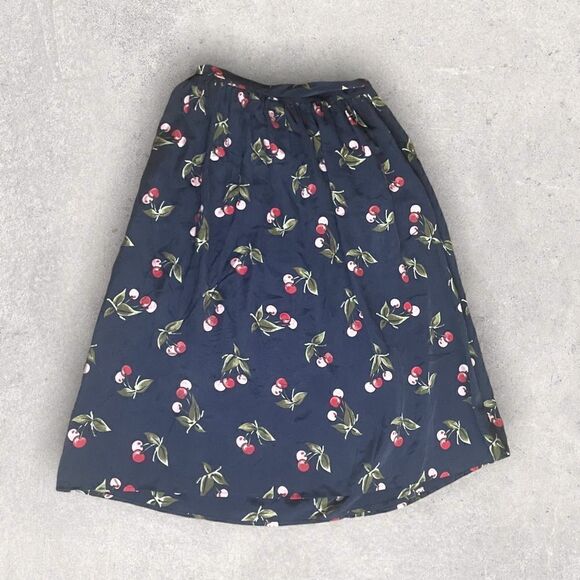 Joie | EUC Almudena Cherry Print Silk Wrap Skirt In Dark Navy Size Small - Picture 9 of 10